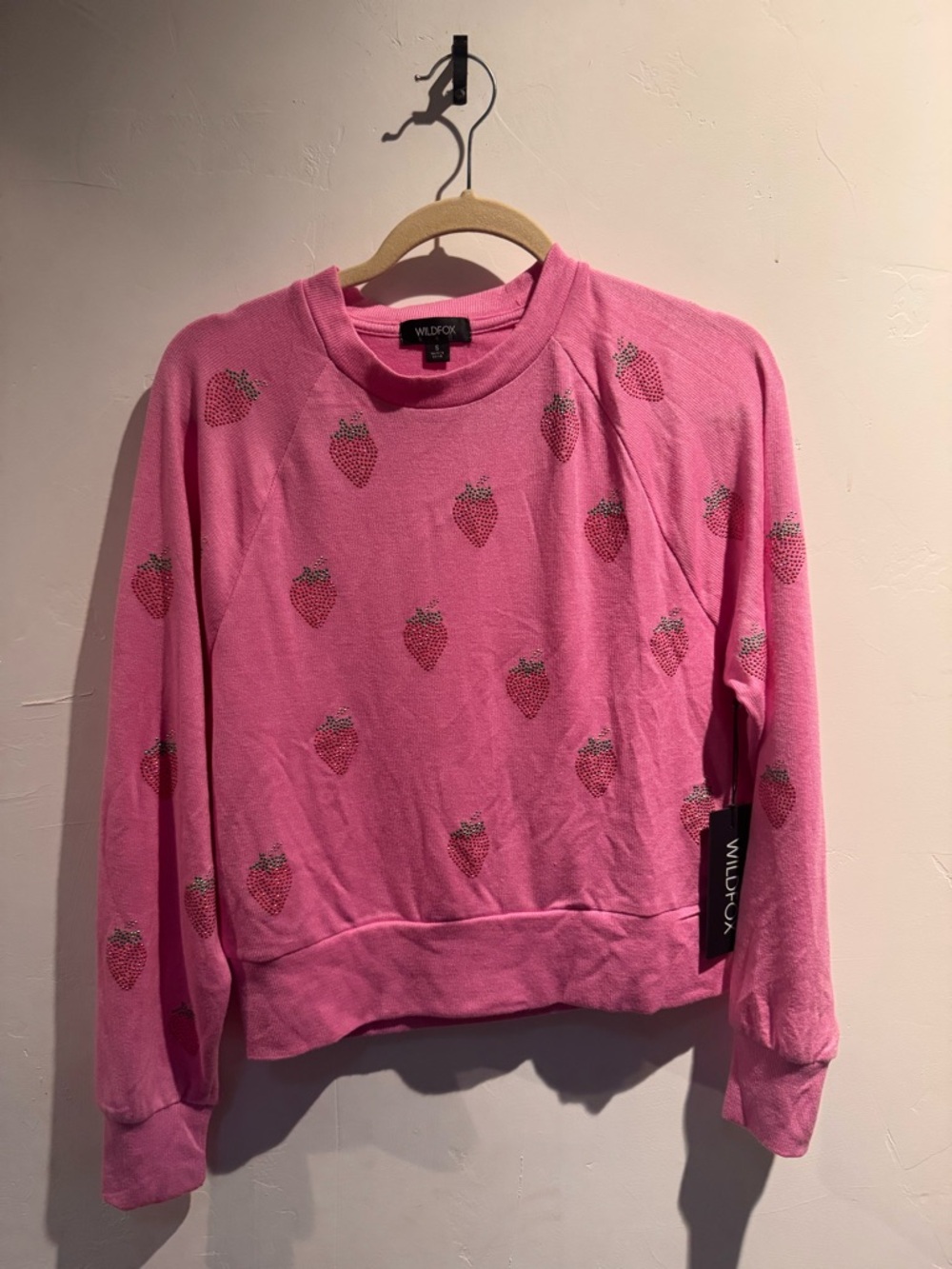 Wildfox Pink Strawberry Motif Crewneck Sweater